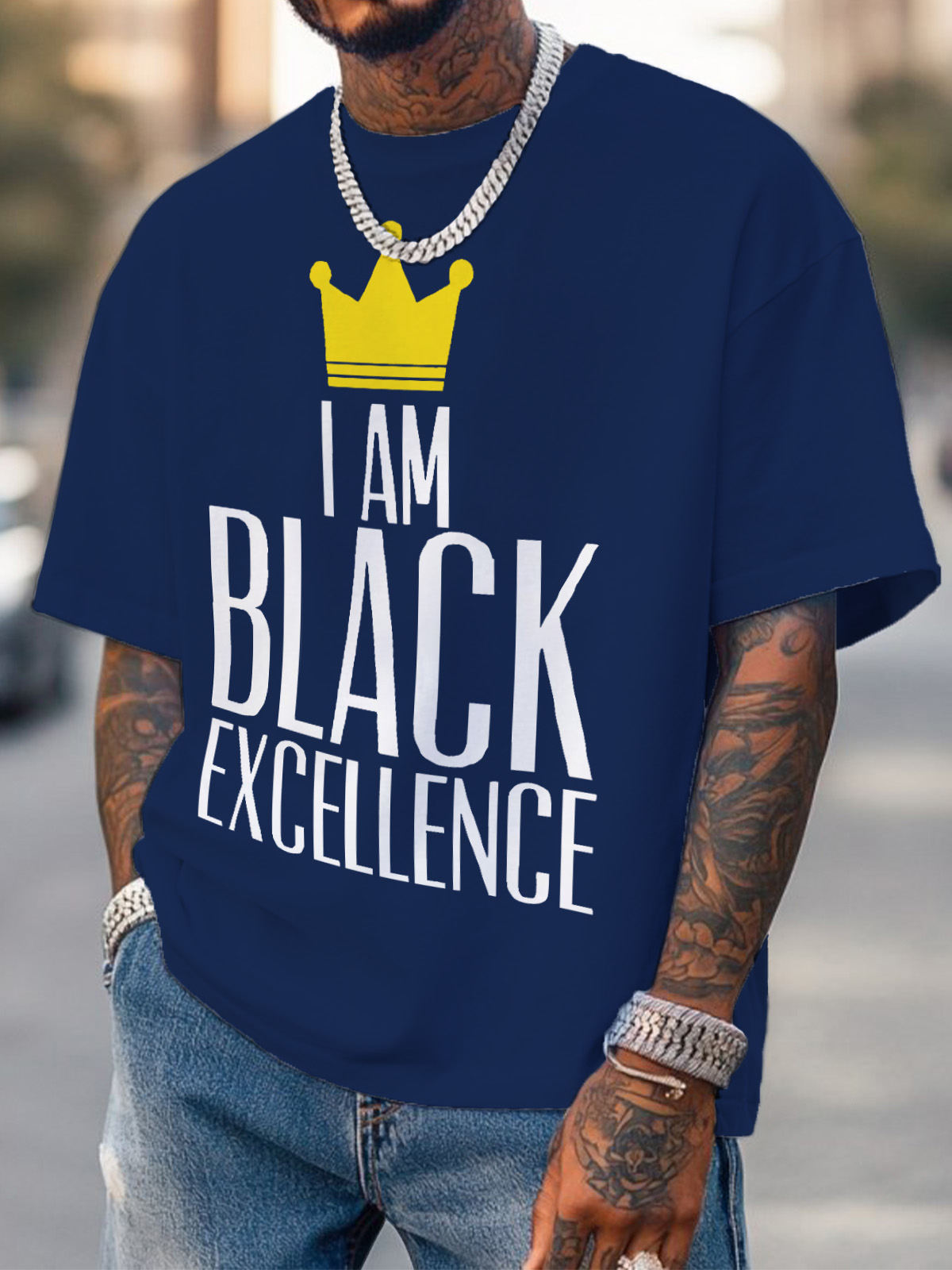 Men's Crown I Am Black Excellence Print Cotton Casual T-Shirt-Styleame