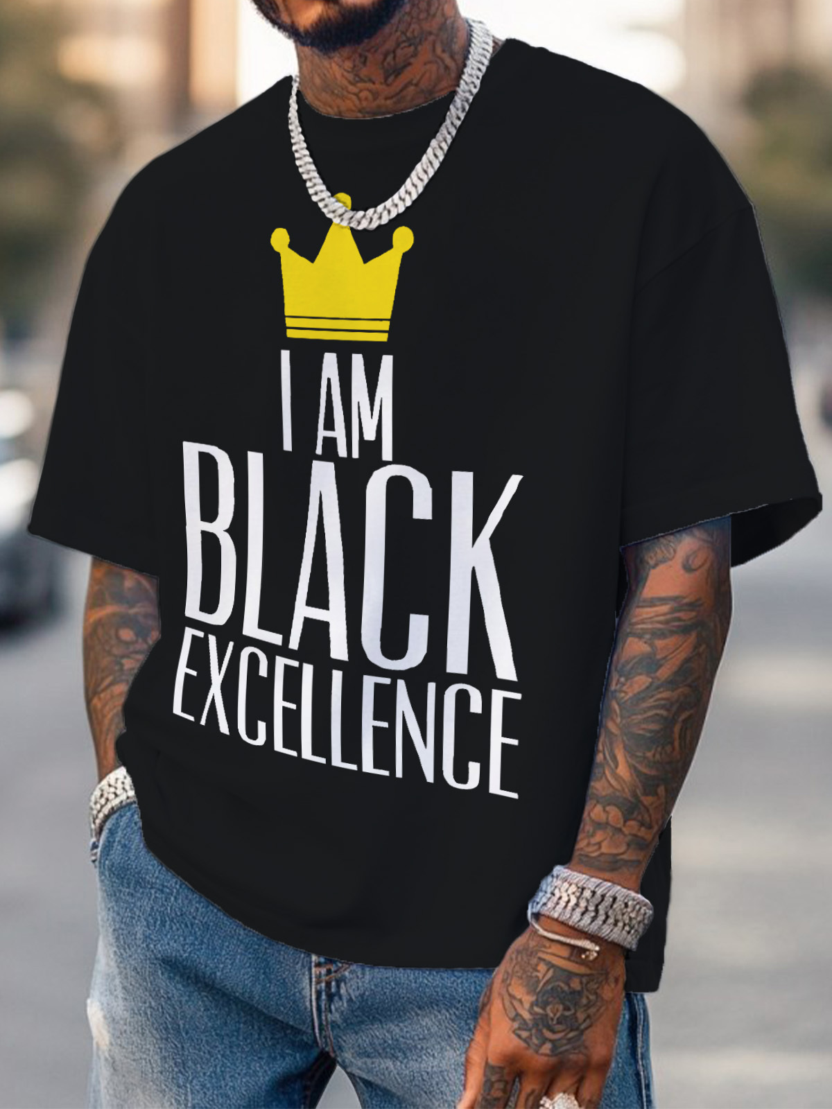 Men's Crown I Am Black Excellence Print Cotton Casual T-Shirt-Styleame