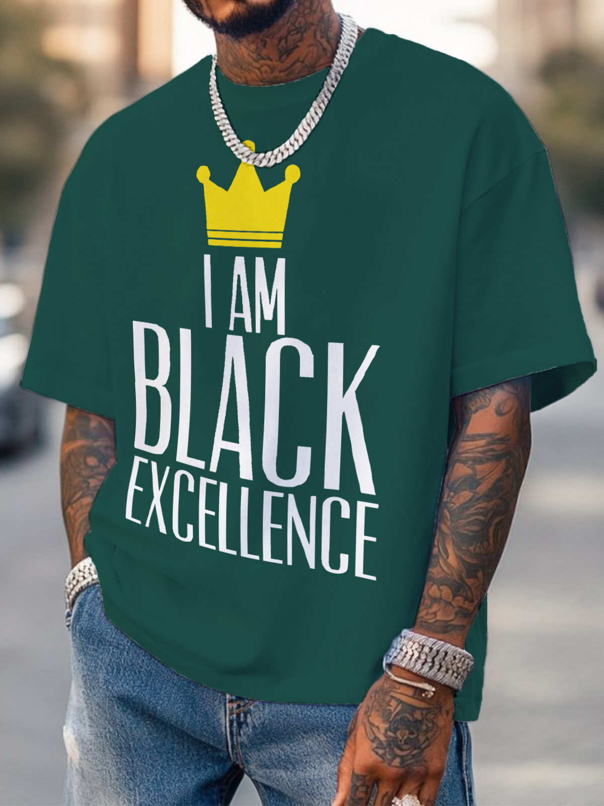 Men's Crown I Am Black Excellence Print Cotton Casual T-Shirt-Styleame