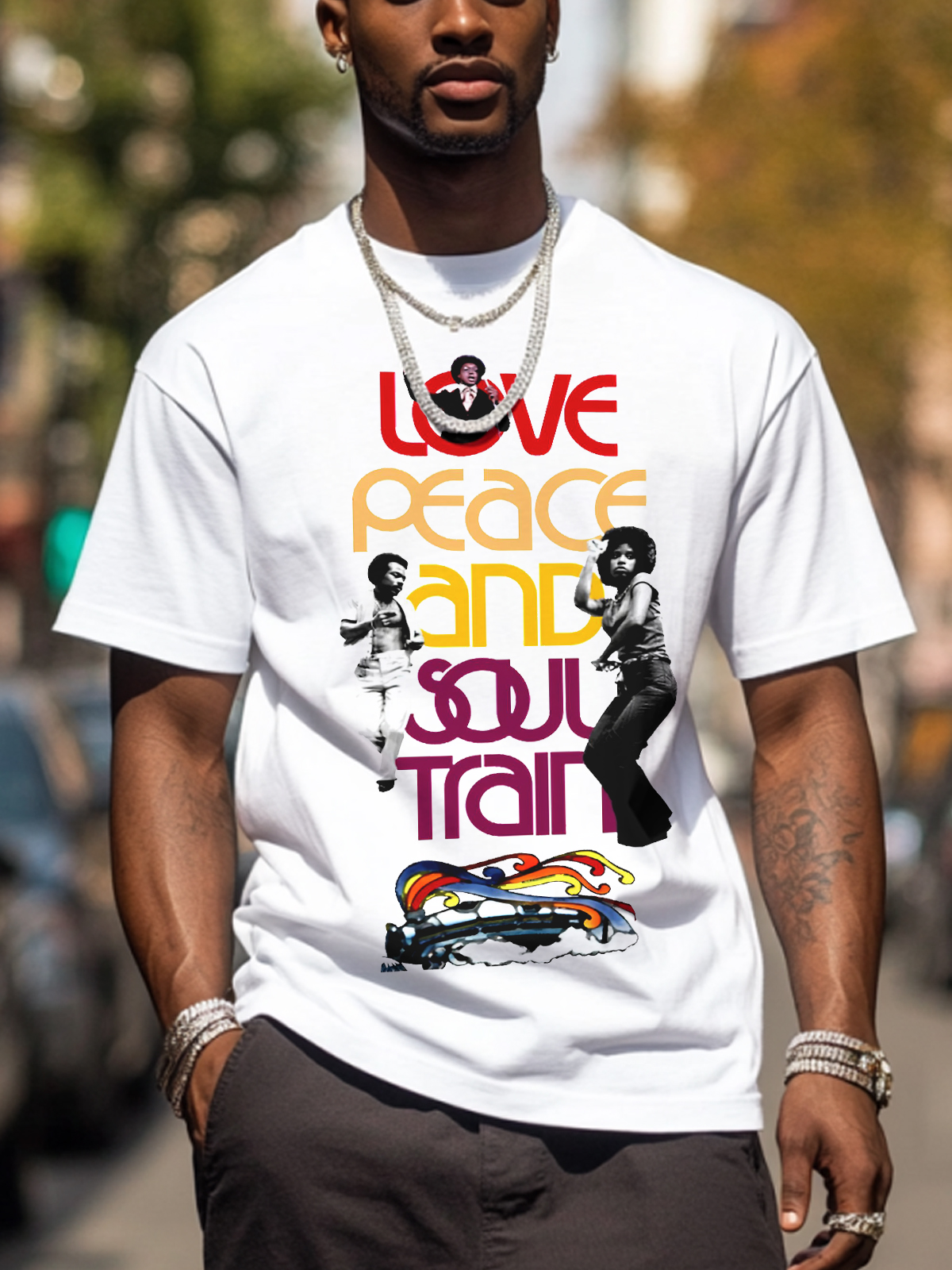 Men's Soul Train Print Cotton Casual T-Shirt