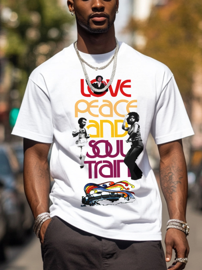 Men's Soul Train Print Cotton Casual T-Shirt