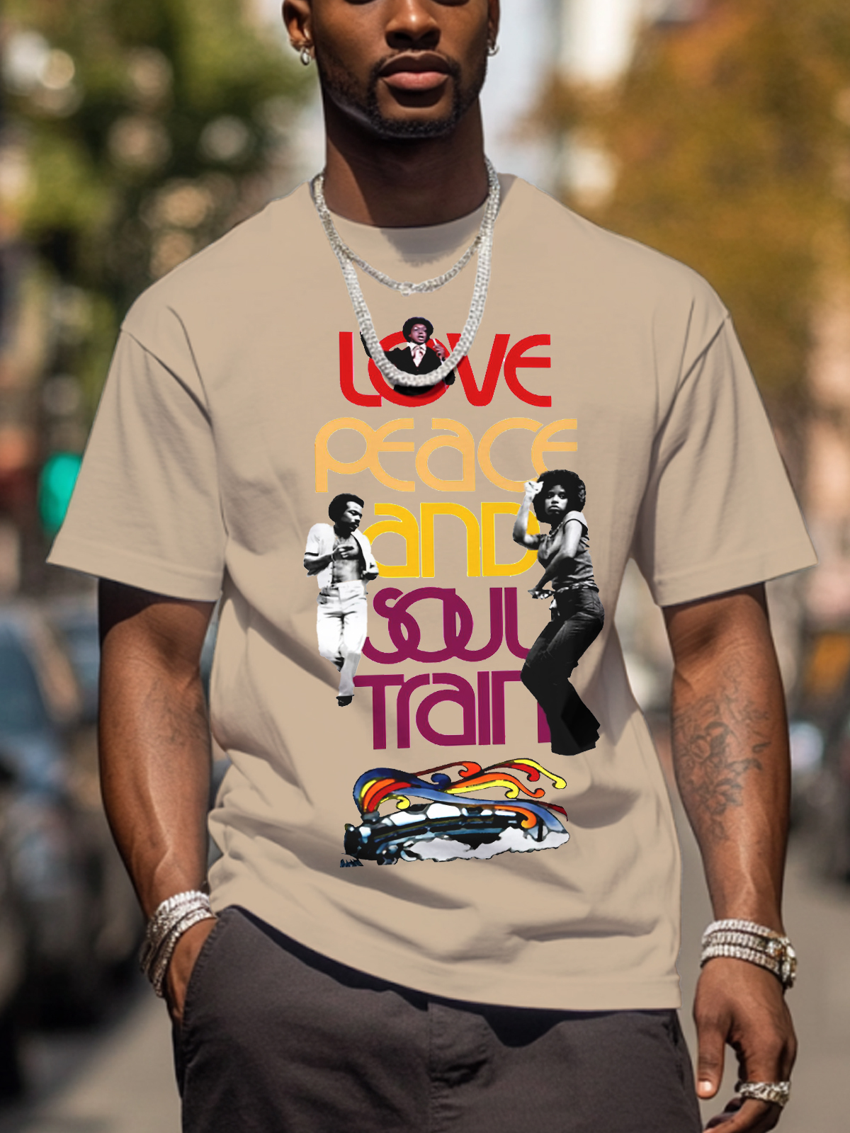 Men's Soul Train Print Cotton Casual T-Shirt