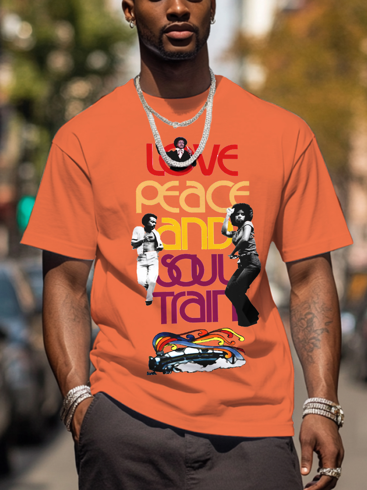 Men's Soul Train Print Cotton Casual T-Shirt