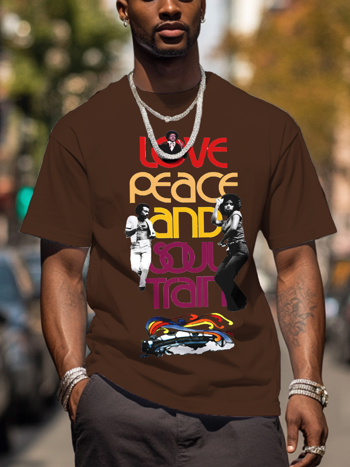Men's Soul Train Print Cotton Casual T-Shirt