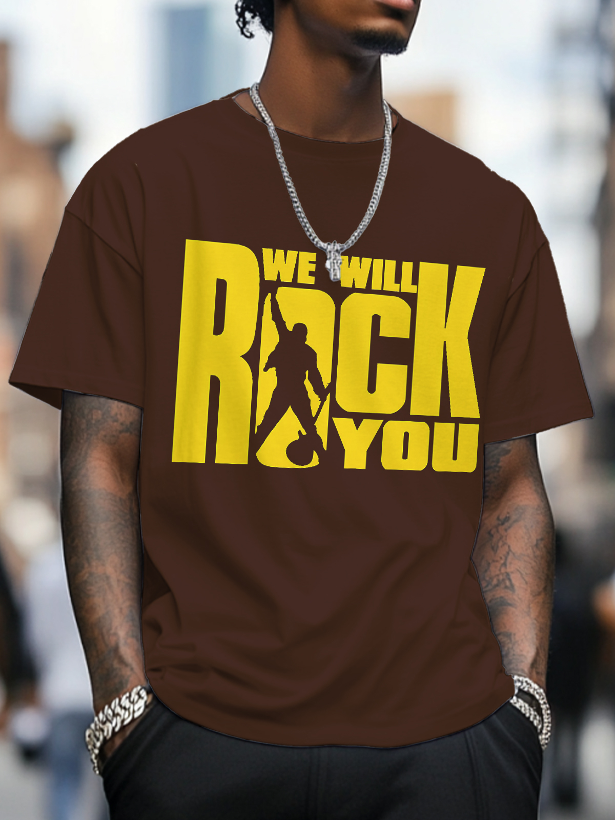 Men's We Will Rock You Print Cotton Casual T-Shirt-Styleame