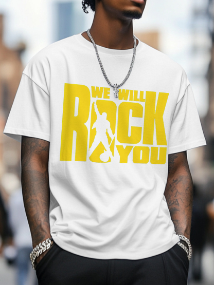 Men's We Will Rock You Print Cotton Casual T-Shirt-Styleame