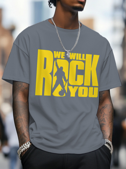 Men's We Will Rock You Print Cotton Casual T-Shirt-Styleame