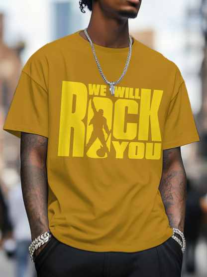 Men's We Will Rock You Print Cotton Casual T-Shirt-Styleame