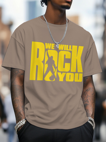 Men's We Will Rock You Print Cotton Casual T-Shirt-Styleame