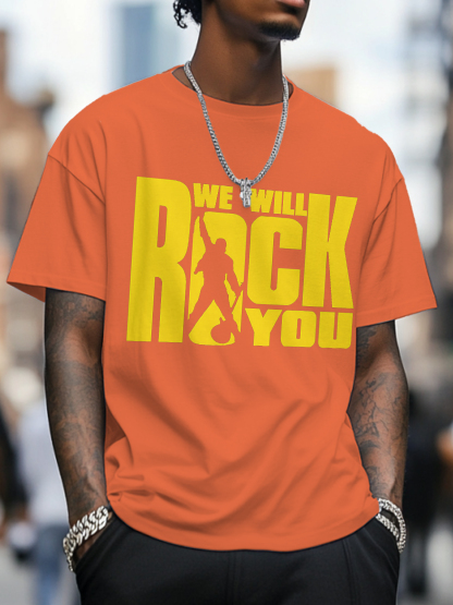 Men's We Will Rock You Print Cotton Casual T-Shirt-Styleame