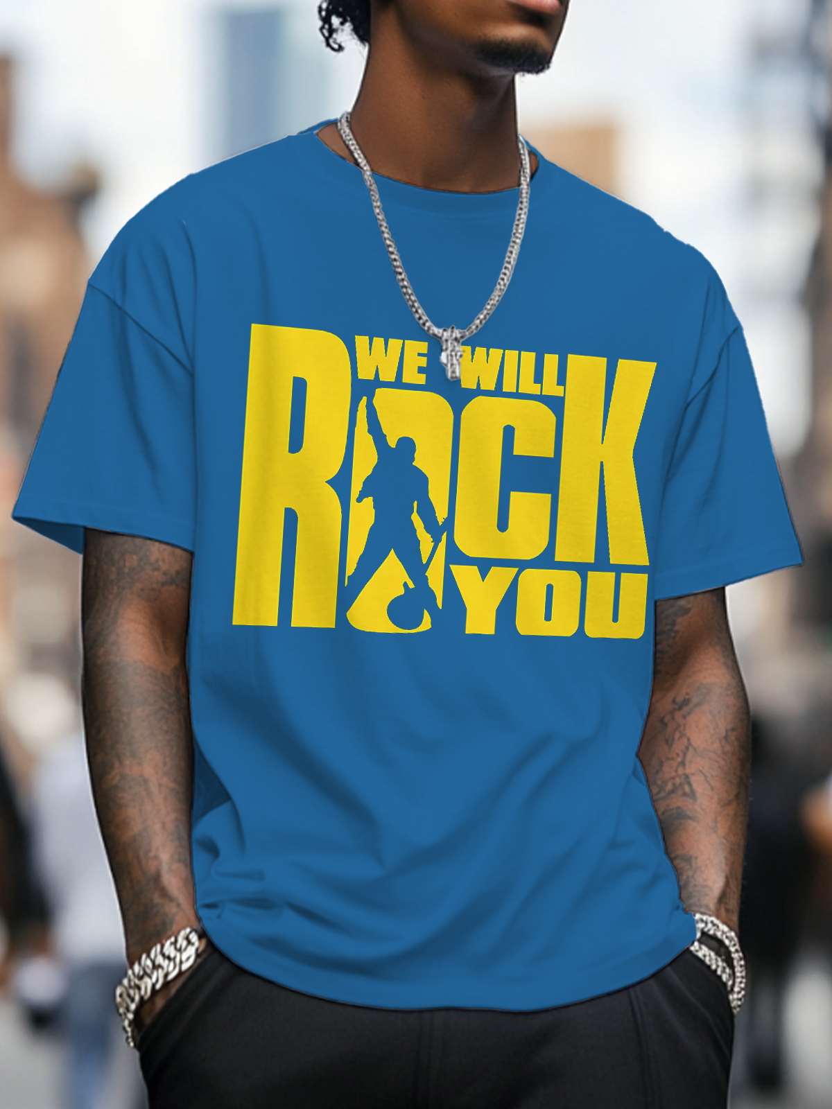 Men's We Will Rock You Print Cotton Casual T-Shirt-Styleame