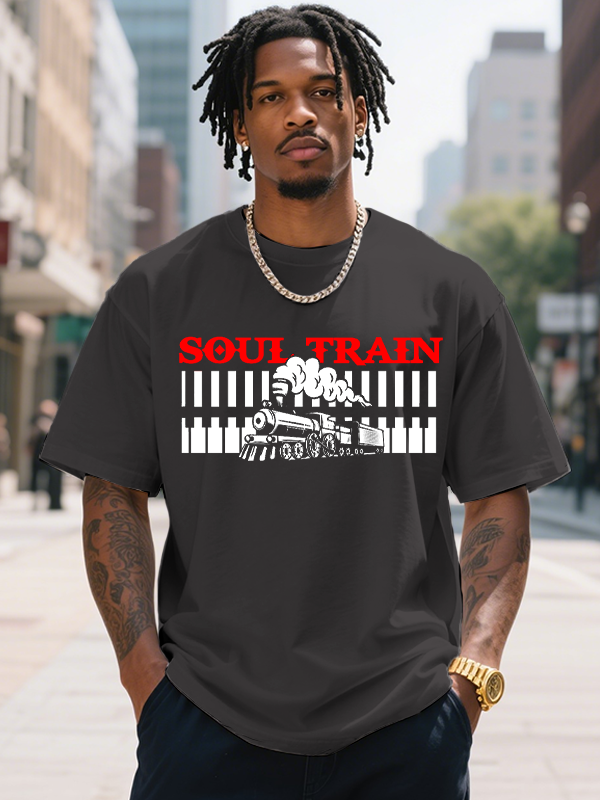 Men's Soul Train Illustration Print Cotton Casual T-Shirt-Styleame