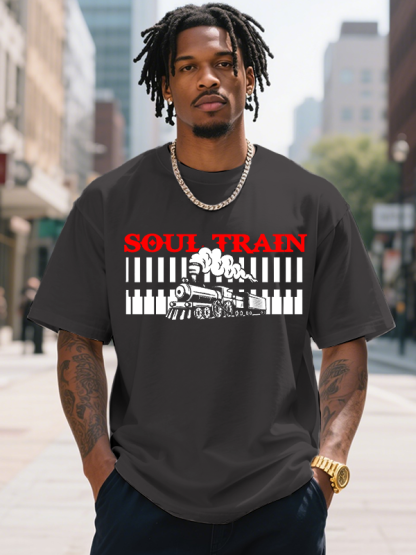 Men's Soul Train Illustration Print Cotton Casual T-Shirt-Styleame
