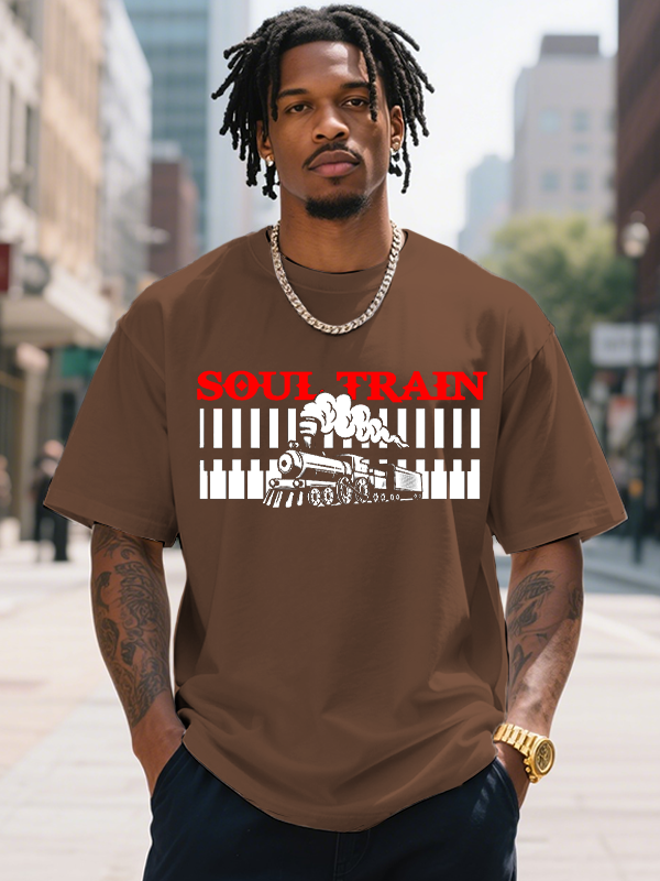 Men's Soul Train Illustration Print Cotton Casual T-Shirt-Styleame