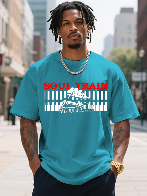 Men's Soul Train Illustration Print Cotton Casual T-Shirt-Styleame