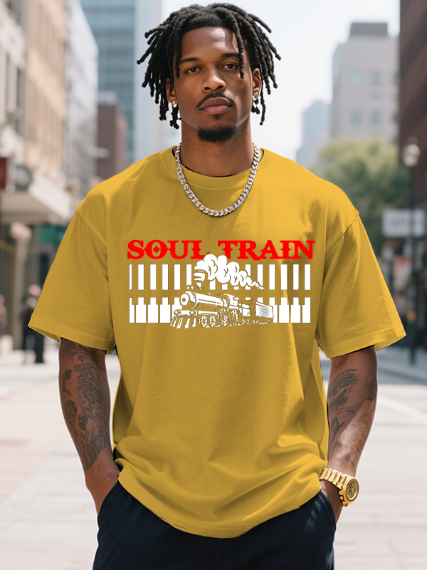 Men's Soul Train Illustration Print Cotton Casual T-Shirt-Styleame