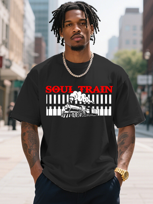 Men's Soul Train Illustration Print Cotton Casual T-Shirt-Styleame