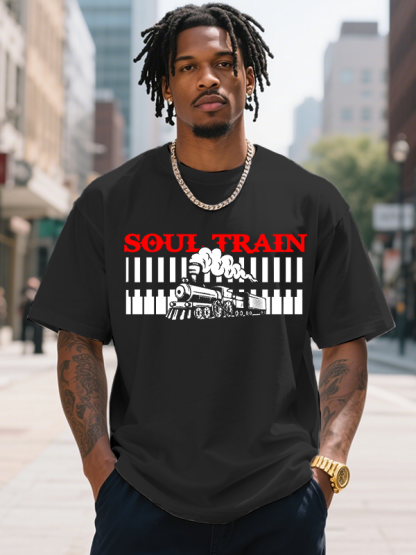 Men's Soul Train Illustration Print Cotton Casual T-Shirt-Styleame