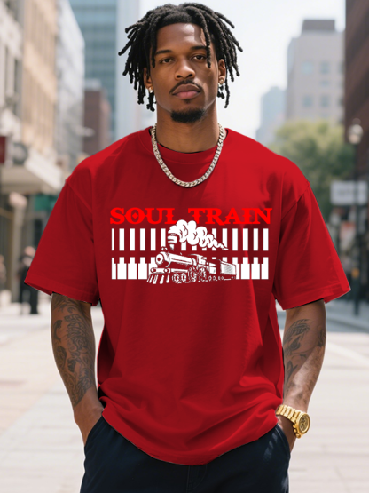 Men's Soul Train Illustration Print Cotton Casual T-Shirt-Styleame
