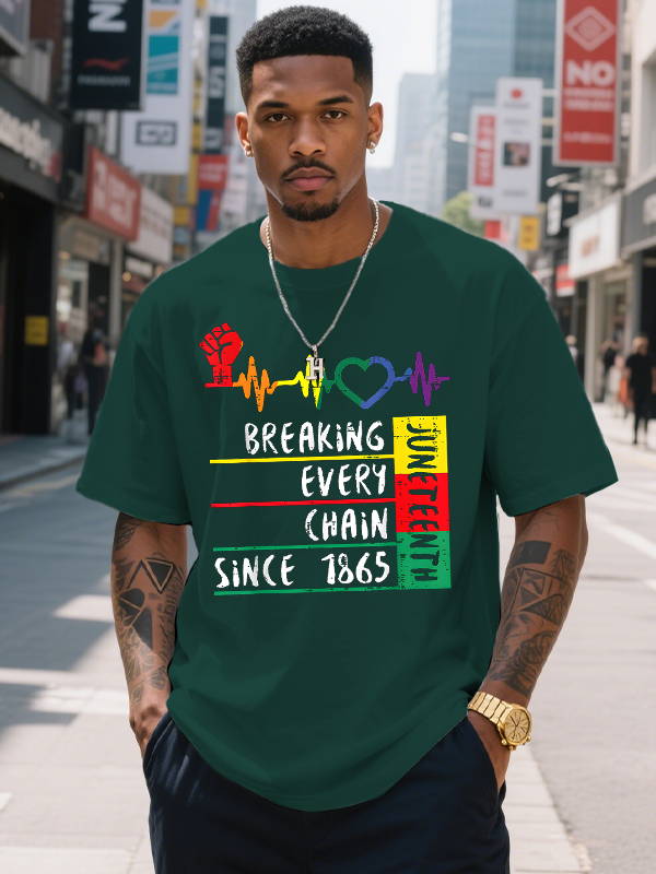 Men's Juneteenth Breaking Every Chain Since 1865 Print Cotton Casual T-Shirt-Styleame
