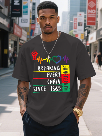 Men's Juneteenth Breaking Every Chain Since 1865 Print Cotton Casual T-Shirt-Styleame