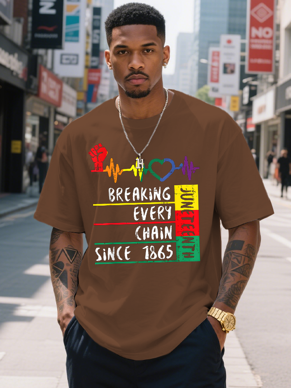 Men's Juneteenth Breaking Every Chain Since 1865 Print Cotton Casual T-Shirt-Styleame