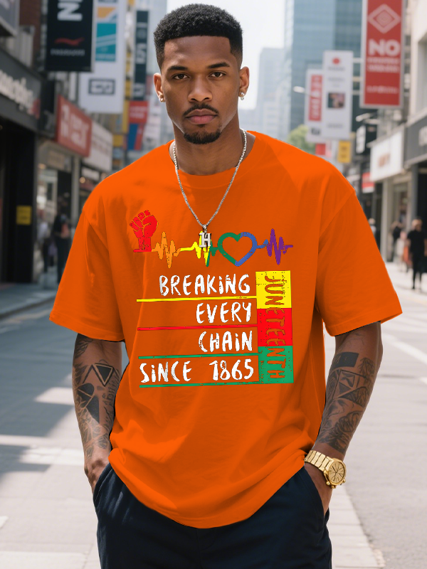 Men's Juneteenth Breaking Every Chain Since 1865 Print Cotton Casual T-Shirt-Styleame