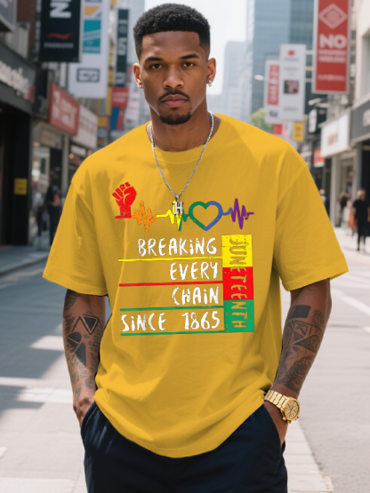 Men's Juneteenth Breaking Every Chain Since 1865 Print Cotton Casual T-Shirt-Styleame