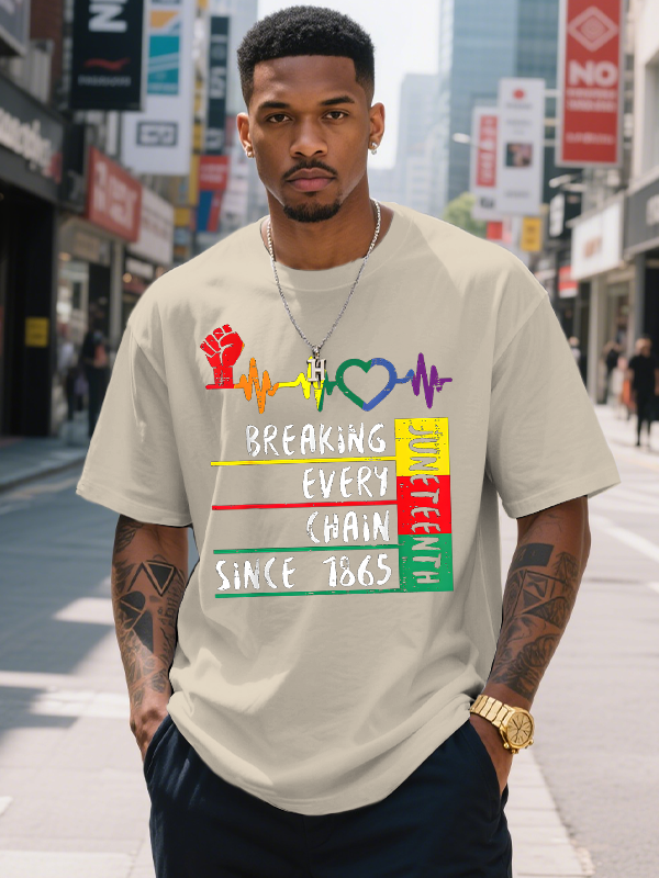 Men's Juneteenth Breaking Every Chain Since 1865 Print Cotton Casual T-Shirt-Styleame