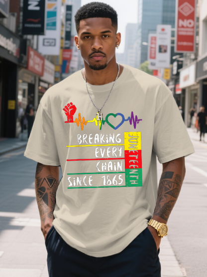 Men's Juneteenth Breaking Every Chain Since 1865 Print Cotton Casual T-Shirt-Styleame