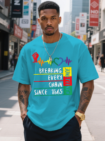 Men's Juneteenth Breaking Every Chain Since 1865 Print Cotton Casual T-Shirt-Styleame
