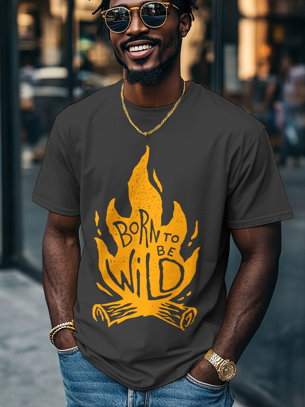 Men's Born To Be Wild Flame Graphic Print Cotton Casual T-Shirt-Styleame