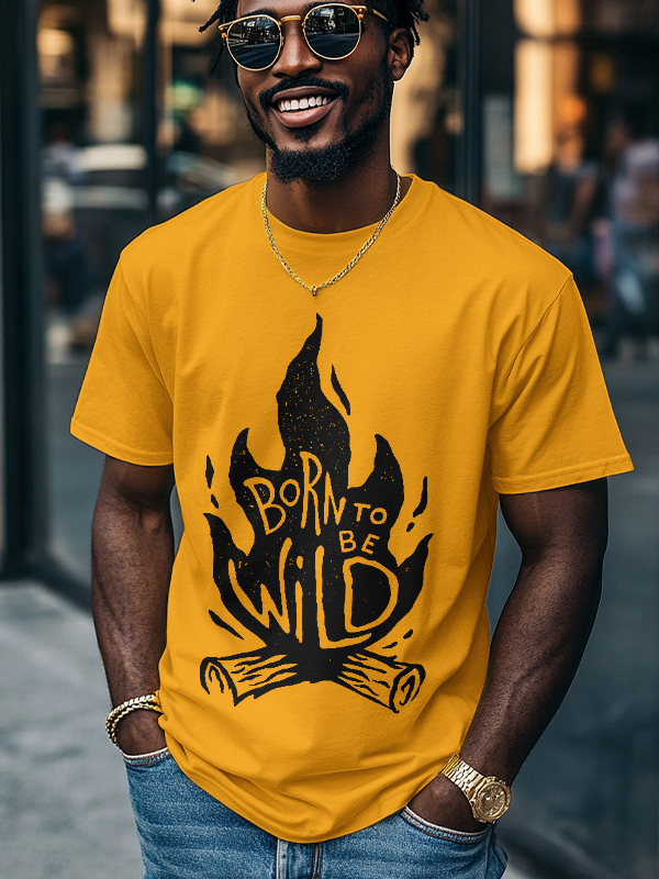 Men's Born To Be Wild Flame Graphic Print Cotton Casual T-Shirt-Styleame