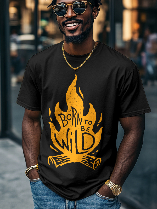 Men's Born To Be Wild Flame Graphic Print Cotton Casual T-Shirt-Styleame