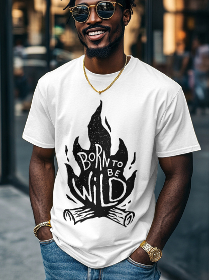 Men's Born To Be Wild Flame Graphic Print Cotton Casual T-Shirt-Styleame