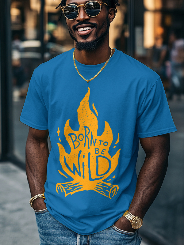 Men's Born To Be Wild Flame Graphic Print Cotton Casual T-Shirt-Styleame