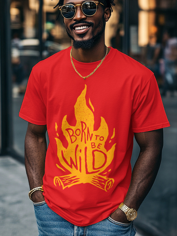 Men's Born To Be Wild Flame Graphic Print Cotton Casual T-Shirt-Styleame