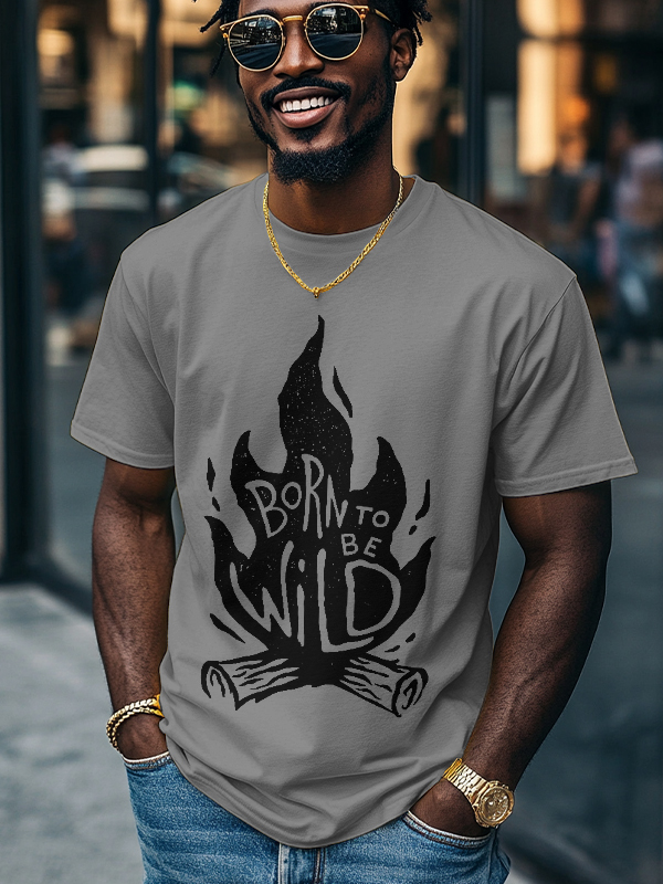 Men's Born To Be Wild Flame Graphic Print Cotton Casual T-Shirt-Styleame