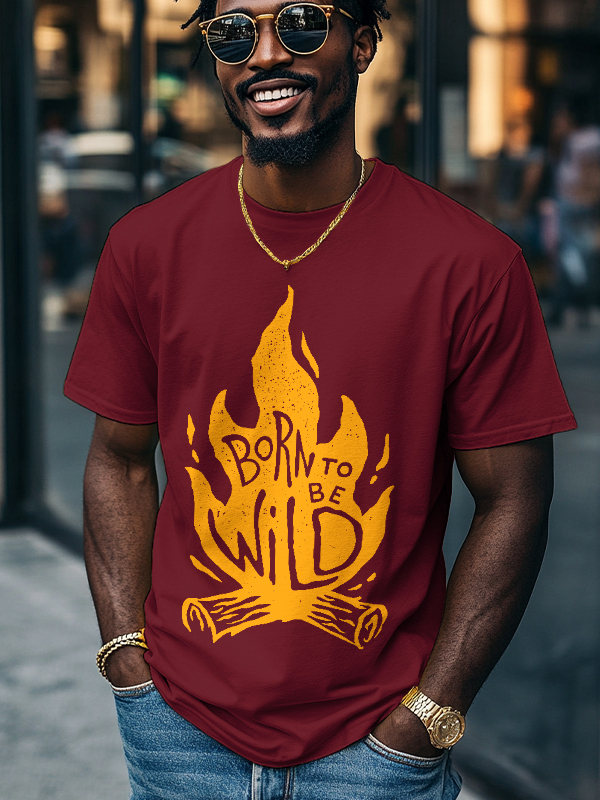 Men's Born To Be Wild Flame Graphic Print Cotton Casual T-Shirt-Styleame