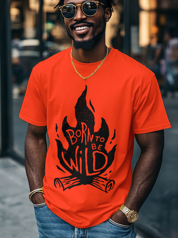Men's Born To Be Wild Flame Graphic Print Cotton Casual T-Shirt-Styleame
