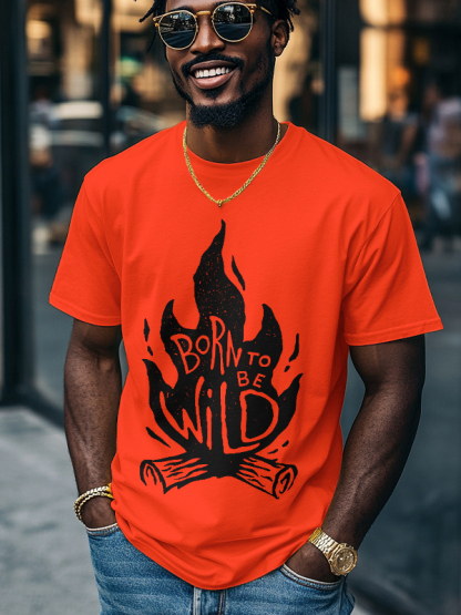 Men's Born To Be Wild Flame Graphic Print Cotton Casual T-Shirt-Styleame