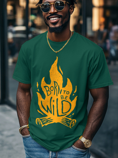 Men's Born To Be Wild Flame Graphic Print Cotton Casual T-Shirt-Styleame