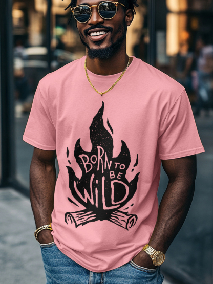 Men's Born To Be Wild Flame Graphic Print Cotton Casual T-Shirt-Styleame