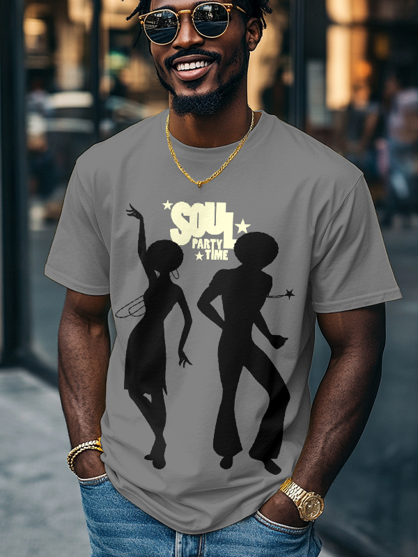 Men's Soul Party Time Dancers Silhouettes Print Cotton Casual T-Shirt-Styleame