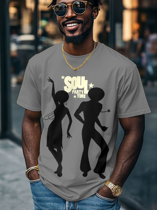 Men's Soul Party Time Dancers Silhouettes Print Cotton Casual T-Shirt-Styleame