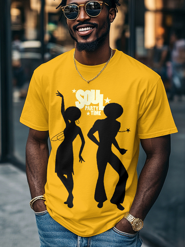 Men's Soul Party Time Dancers Silhouettes Print Cotton Casual T-Shirt-Styleame