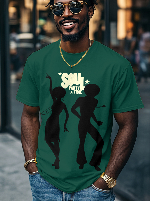 Men's Soul Party Time Dancers Silhouettes Print Cotton Casual T-Shirt-Styleame
