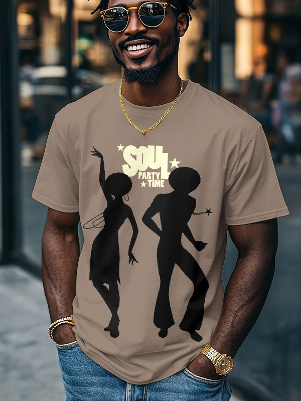 Men's Soul Party Time Dancers Silhouettes Print Cotton Casual T-Shirt-Styleame
