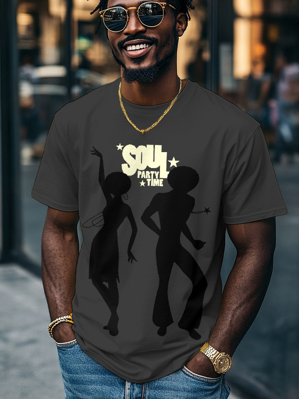 Men's Soul Party Time Dancers Silhouettes Print Cotton Casual T-Shirt-Styleame