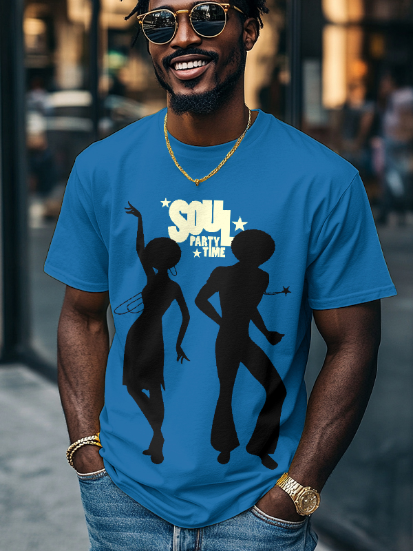 Men's Soul Party Time Dancers Silhouettes Print Cotton Casual T-Shirt-Styleame